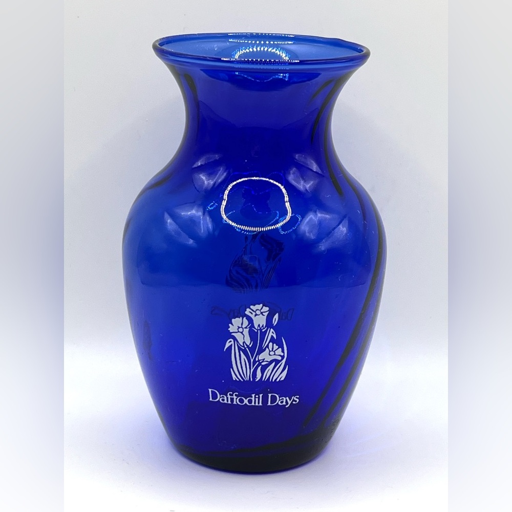 Cobalt Blue American Cancer Society 'Daffodil Days' Swirl Pattern Glass Vase 5.5